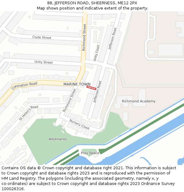 88, JEFFERSON ROAD, SHEERNESS, ME12 2PX: Location map and indicative extent of plot