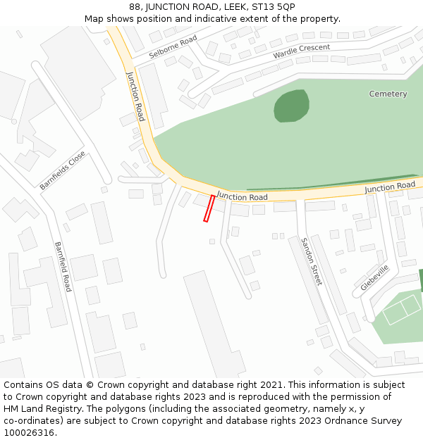 88, JUNCTION ROAD, LEEK, ST13 5QP: Location map and indicative extent of plot