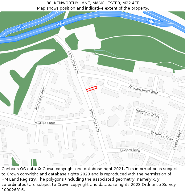 88, KENWORTHY LANE, MANCHESTER, M22 4EF: Location map and indicative extent of plot
