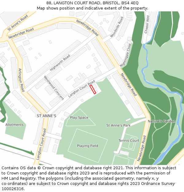 88, LANGTON COURT ROAD, BRISTOL, BS4 4EQ: Location map and indicative extent of plot
