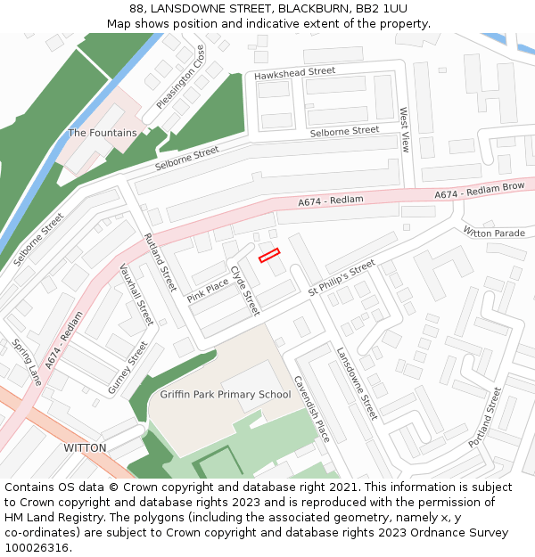 88, LANSDOWNE STREET, BLACKBURN, BB2 1UU: Location map and indicative extent of plot
