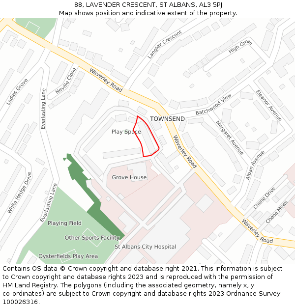 88, LAVENDER CRESCENT, ST ALBANS, AL3 5PJ: Location map and indicative extent of plot