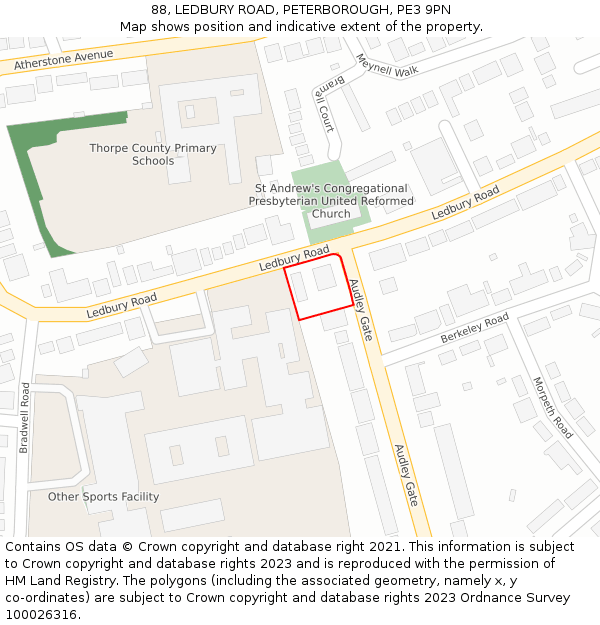 88, LEDBURY ROAD, PETERBOROUGH, PE3 9PN: Location map and indicative extent of plot