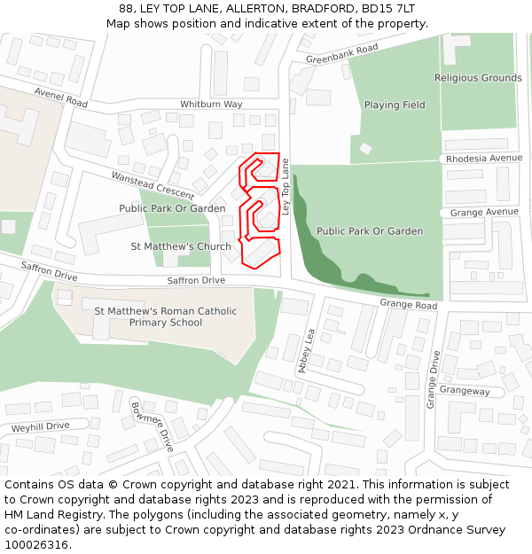 88, LEY TOP LANE, ALLERTON, BRADFORD, BD15 7LT: Location map and indicative extent of plot