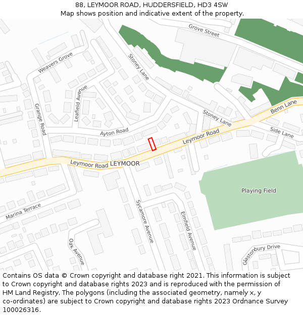 88, LEYMOOR ROAD, HUDDERSFIELD, HD3 4SW: Location map and indicative extent of plot