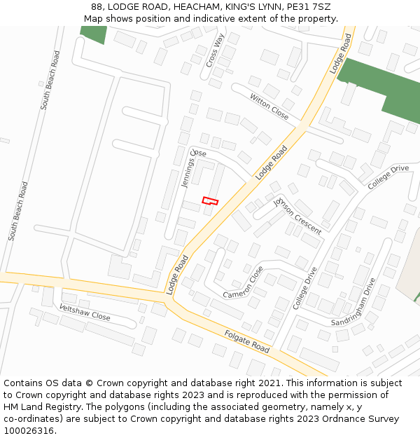88, LODGE ROAD, HEACHAM, KING'S LYNN, PE31 7SZ: Location map and indicative extent of plot