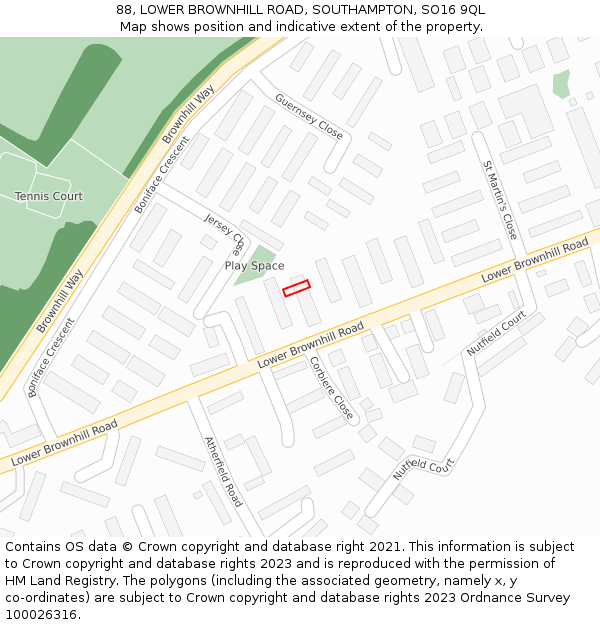 88, LOWER BROWNHILL ROAD, SOUTHAMPTON, SO16 9QL: Location map and indicative extent of plot