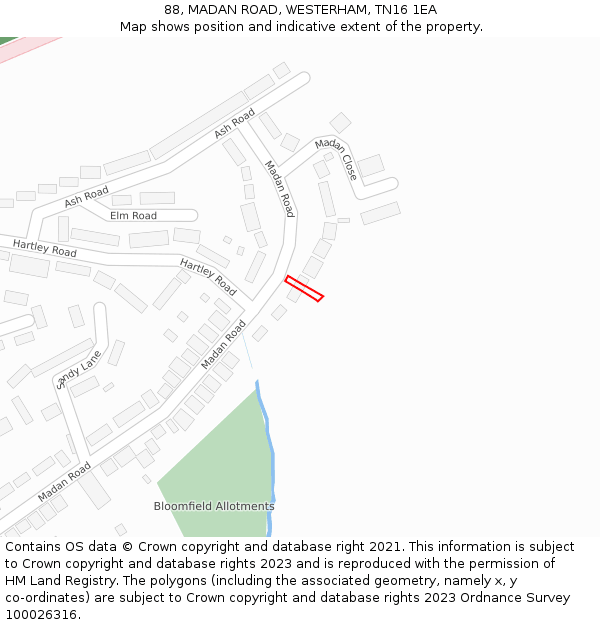 88, MADAN ROAD, WESTERHAM, TN16 1EA: Location map and indicative extent of plot