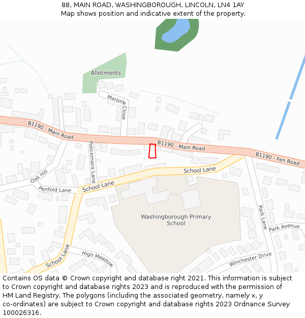88, MAIN ROAD, WASHINGBOROUGH, LINCOLN, LN4 1AY: Location map and indicative extent of plot