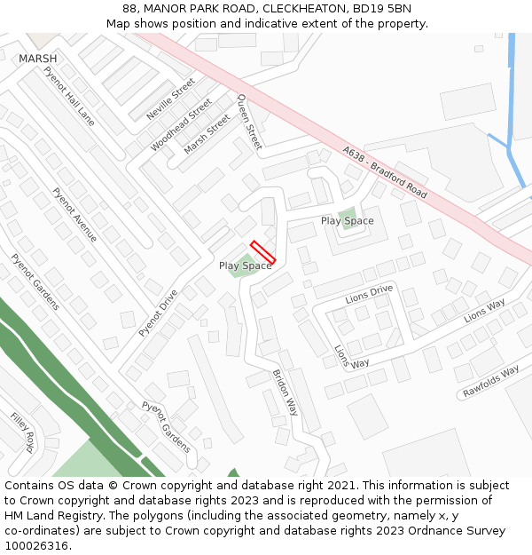 88, MANOR PARK ROAD, CLECKHEATON, BD19 5BN: Location map and indicative extent of plot