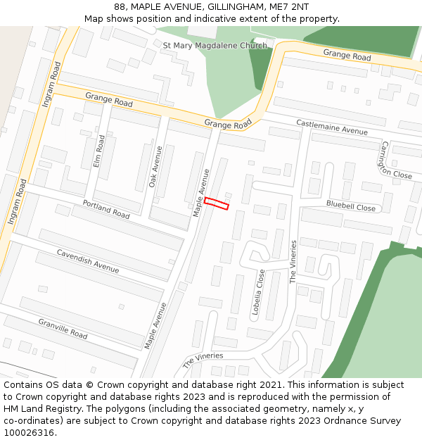88, MAPLE AVENUE, GILLINGHAM, ME7 2NT: Location map and indicative extent of plot