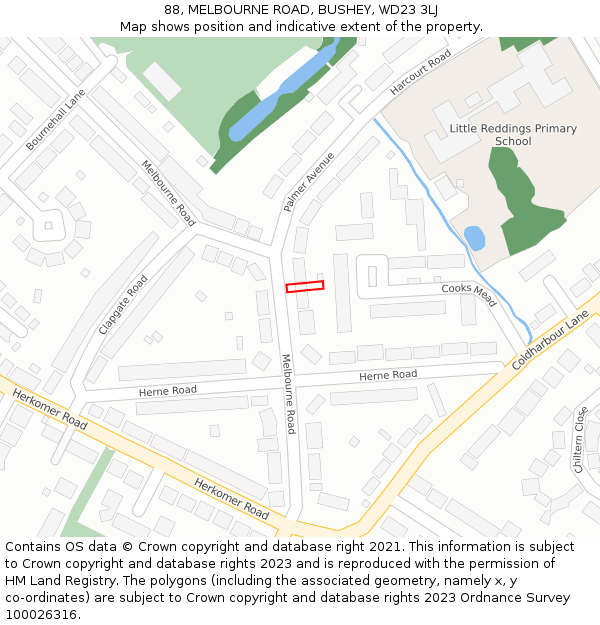88, MELBOURNE ROAD, BUSHEY, WD23 3LJ: Location map and indicative extent of plot