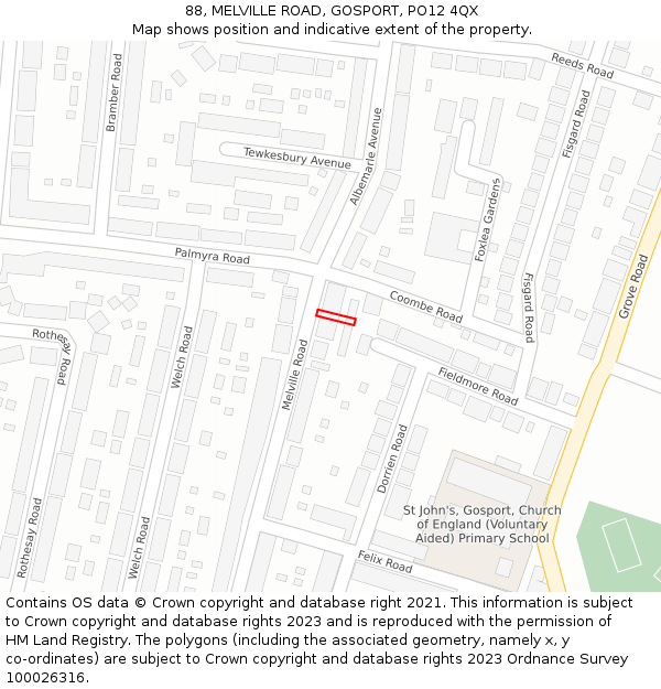 88, MELVILLE ROAD, GOSPORT, PO12 4QX: Location map and indicative extent of plot