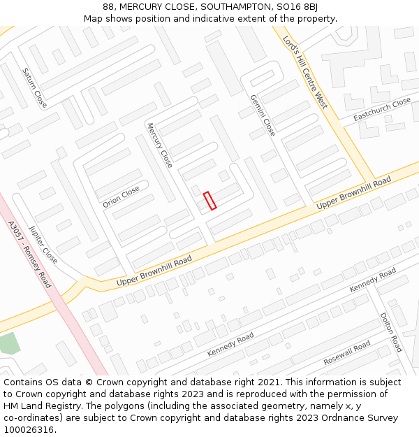 88, MERCURY CLOSE, SOUTHAMPTON, SO16 8BJ: Location map and indicative extent of plot