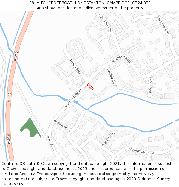88, MITCHCROFT ROAD, LONGSTANTON, CAMBRIDGE, CB24 3BF: Location map and indicative extent of plot