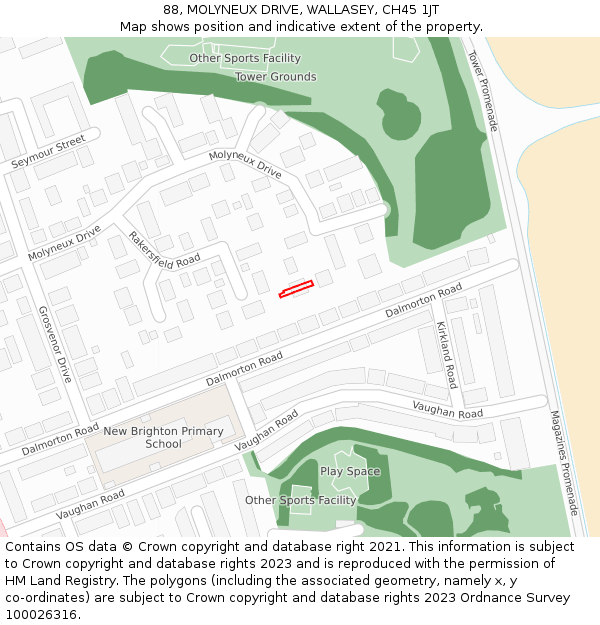 88, MOLYNEUX DRIVE, WALLASEY, CH45 1JT: Location map and indicative extent of plot