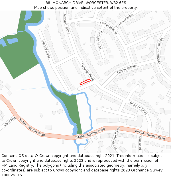 88, MONARCH DRIVE, WORCESTER, WR2 6ES: Location map and indicative extent of plot