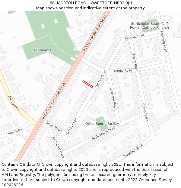 88, MORTON ROAD, LOWESTOFT, NR33 0JH: Location map and indicative extent of plot
