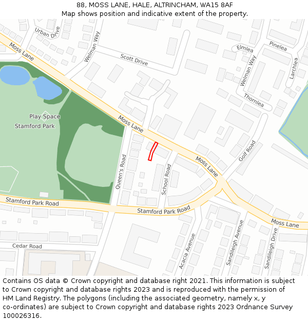 88, MOSS LANE, HALE, ALTRINCHAM, WA15 8AF: Location map and indicative extent of plot