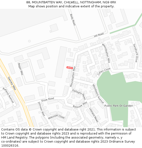 88, MOUNTBATTEN WAY, CHILWELL, NOTTINGHAM, NG9 6RX: Location map and indicative extent of plot