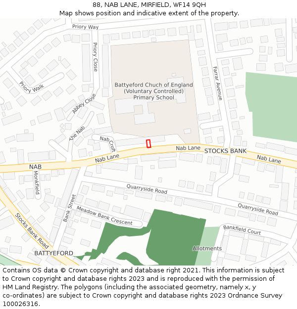 88, NAB LANE, MIRFIELD, WF14 9QH: Location map and indicative extent of plot
