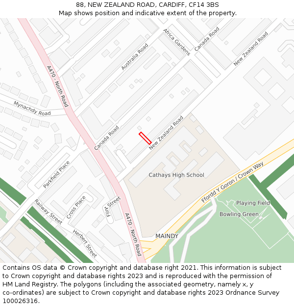 88, NEW ZEALAND ROAD, CARDIFF, CF14 3BS: Location map and indicative extent of plot