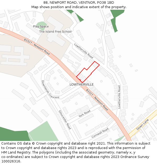 88, NEWPORT ROAD, VENTNOR, PO38 1BD: Location map and indicative extent of plot