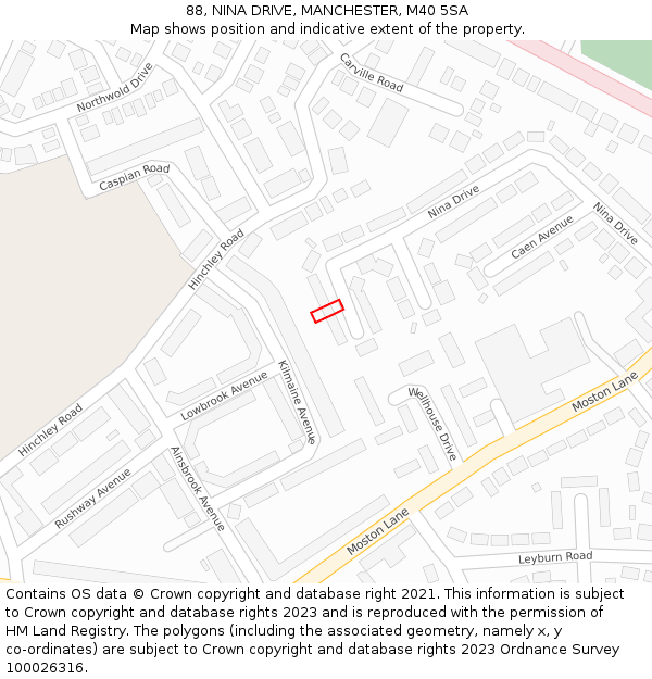 88, NINA DRIVE, MANCHESTER, M40 5SA: Location map and indicative extent of plot