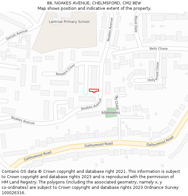 88, NOAKES AVENUE, CHELMSFORD, CM2 8EW: Location map and indicative extent of plot