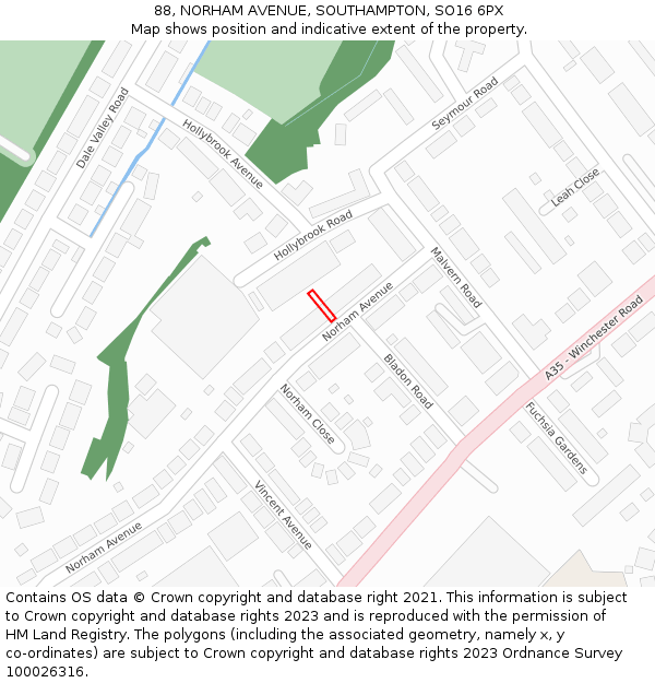 88, NORHAM AVENUE, SOUTHAMPTON, SO16 6PX: Location map and indicative extent of plot