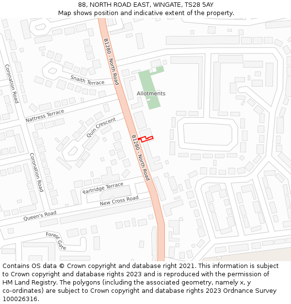 88, NORTH ROAD EAST, WINGATE, TS28 5AY: Location map and indicative extent of plot