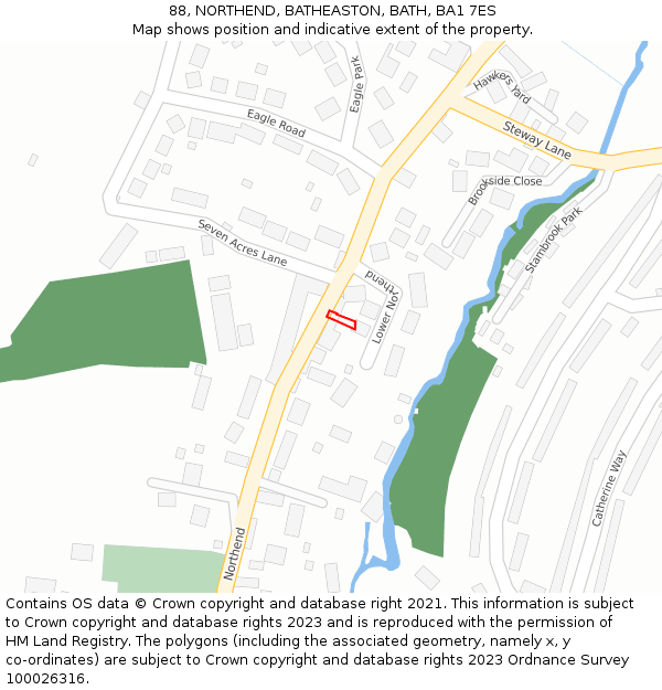 88, NORTHEND, BATHEASTON, BATH, BA1 7ES: Location map and indicative extent of plot