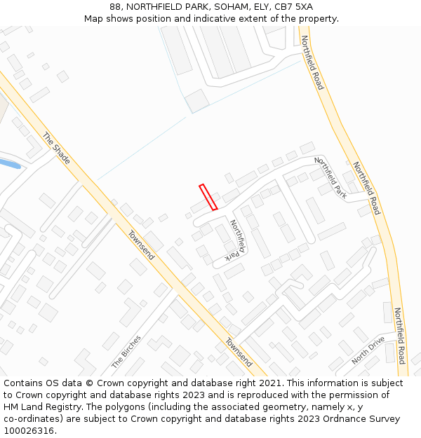 88, NORTHFIELD PARK, SOHAM, ELY, CB7 5XA: Location map and indicative extent of plot