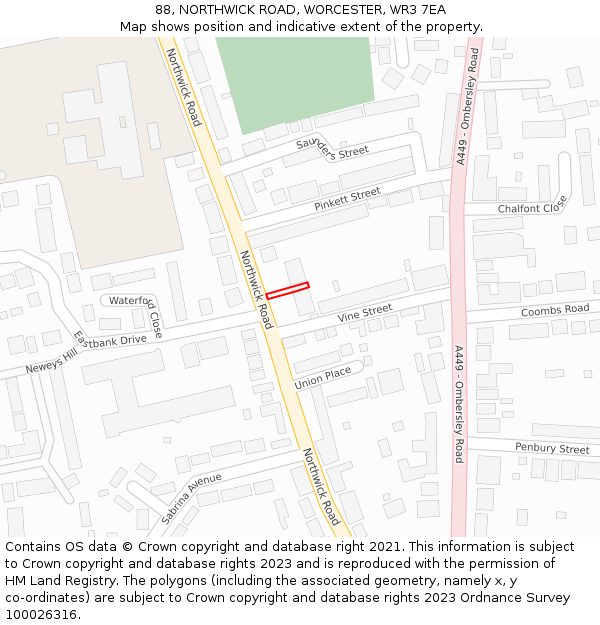 88, NORTHWICK ROAD, WORCESTER, WR3 7EA: Location map and indicative extent of plot