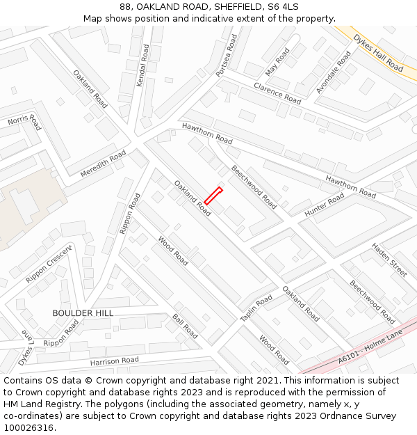88, OAKLAND ROAD, SHEFFIELD, S6 4LS: Location map and indicative extent of plot