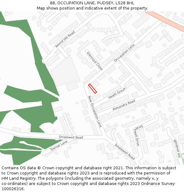 88, OCCUPATION LANE, PUDSEY, LS28 8HL: Location map and indicative extent of plot