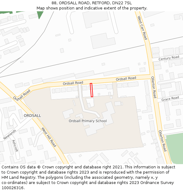 88, ORDSALL ROAD, RETFORD, DN22 7SL: Location map and indicative extent of plot