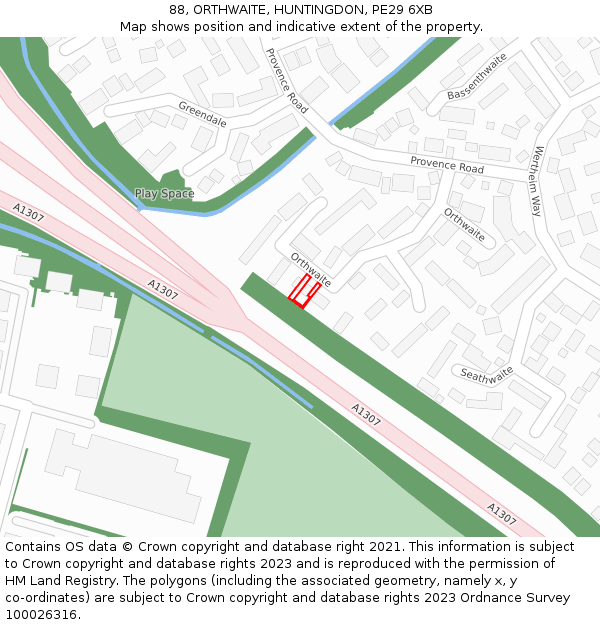 88, ORTHWAITE, HUNTINGDON, PE29 6XB: Location map and indicative extent of plot