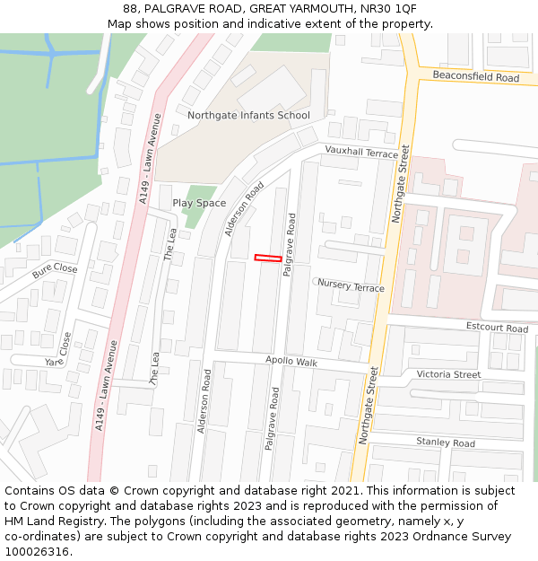 88, PALGRAVE ROAD, GREAT YARMOUTH, NR30 1QF: Location map and indicative extent of plot