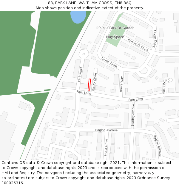 88, PARK LANE, WALTHAM CROSS, EN8 8AQ: Location map and indicative extent of plot