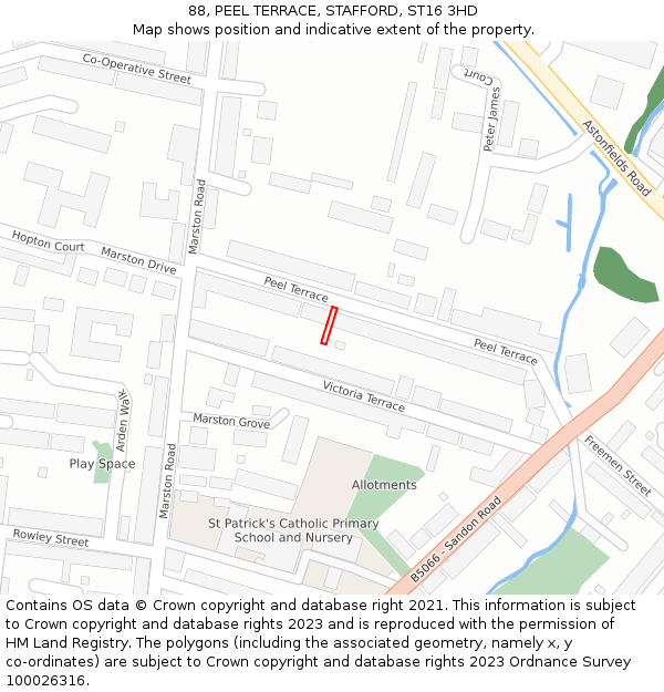 88, PEEL TERRACE, STAFFORD, ST16 3HD: Location map and indicative extent of plot
