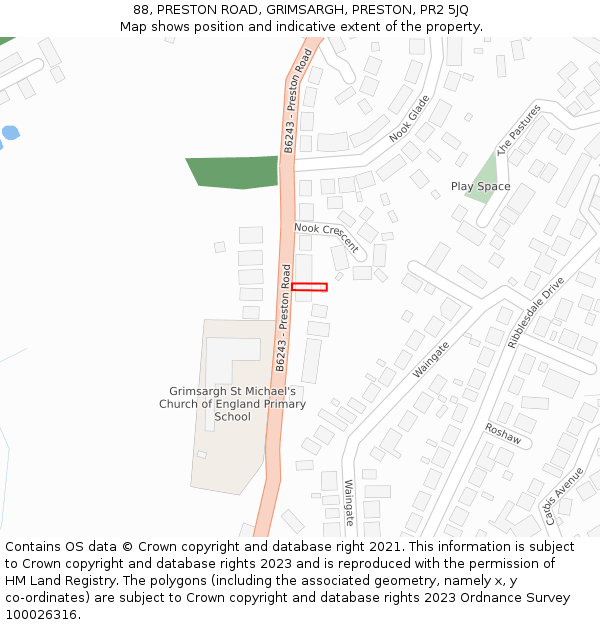 88, PRESTON ROAD, GRIMSARGH, PRESTON, PR2 5JQ: Location map and indicative extent of plot