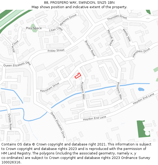 88, PROSPERO WAY, SWINDON, SN25 1BN: Location map and indicative extent of plot