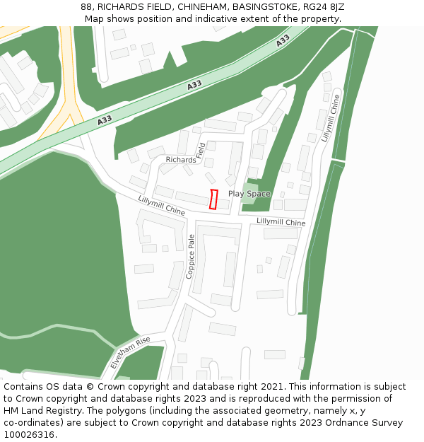 88, RICHARDS FIELD, CHINEHAM, BASINGSTOKE, RG24 8JZ: Location map and indicative extent of plot