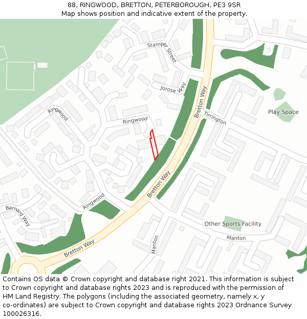 88, RINGWOOD, BRETTON, PETERBOROUGH, PE3 9SR: Location map and indicative extent of plot