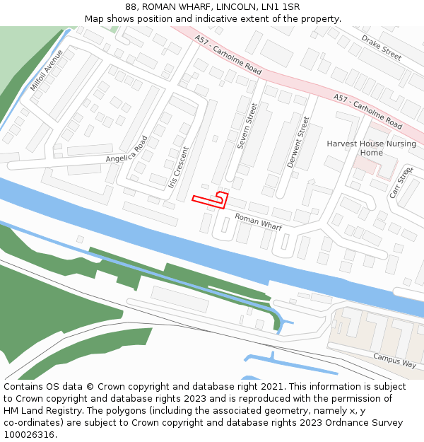 88, ROMAN WHARF, LINCOLN, LN1 1SR: Location map and indicative extent of plot