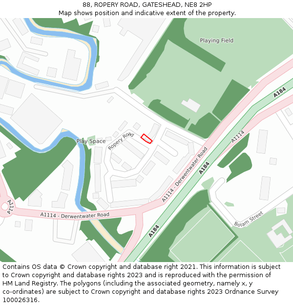 88, ROPERY ROAD, GATESHEAD, NE8 2HP: Location map and indicative extent of plot
