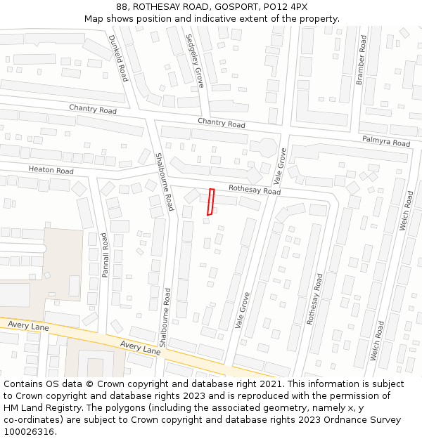 88, ROTHESAY ROAD, GOSPORT, PO12 4PX: Location map and indicative extent of plot