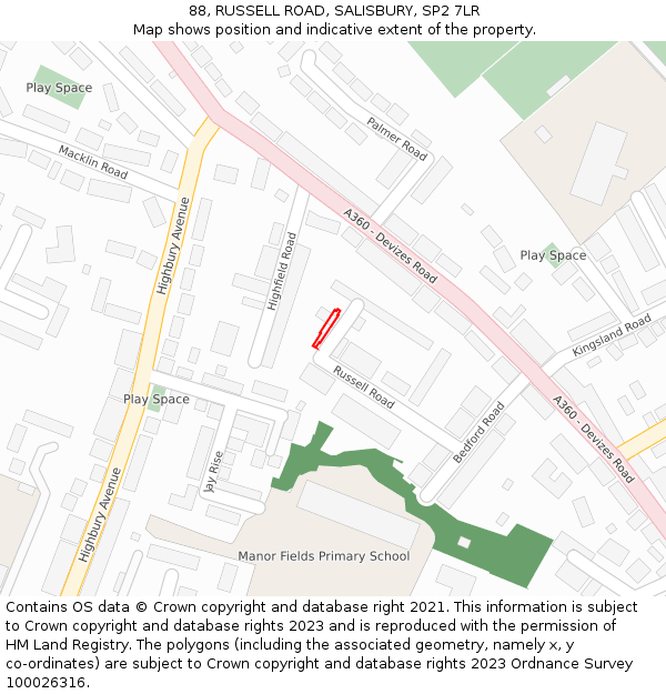 88, RUSSELL ROAD, SALISBURY, SP2 7LR: Location map and indicative extent of plot