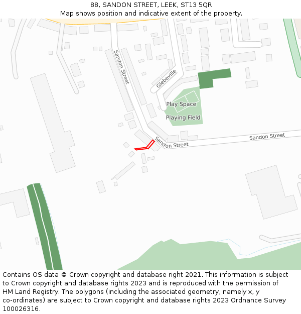 88, SANDON STREET, LEEK, ST13 5QR: Location map and indicative extent of plot